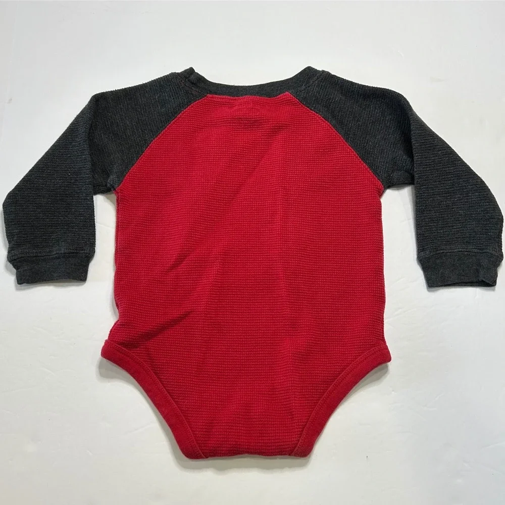 Baby OshKosh B'gosh‎ Red Gray Train Waffle Knit Long Sleeve Bodysuit 18M